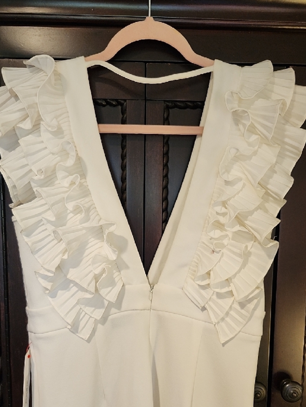 Ever After By Red Dress Boutique White Ruffle V-Neck Jumpsuit - Picture 6 of 8